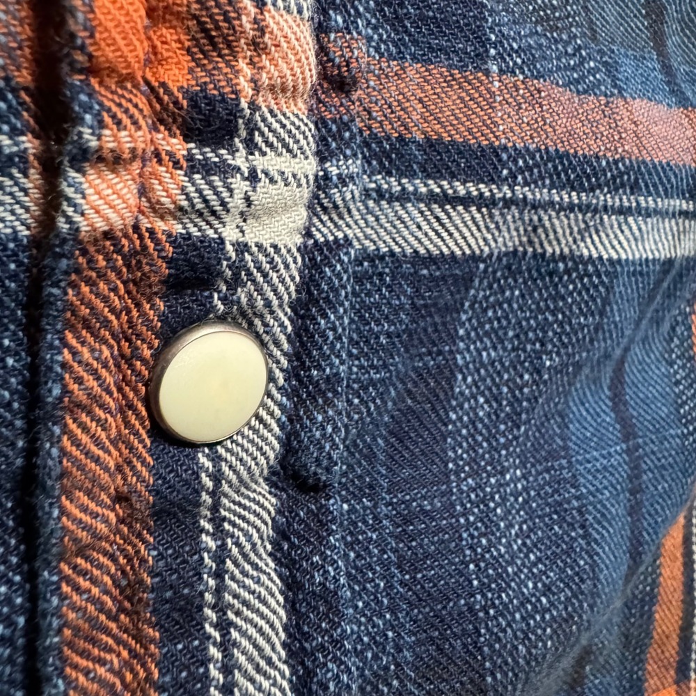 GAP Western Shirt Mens Small Denim Pearl Snap Slim Fit Plaid Dark Wash - Picture 4 of 8
